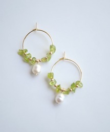 【SPICY COLORS】天然石と淡水パールのミニフープピアス【16kgp】