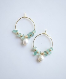 【SPICY COLORS】天然石と淡水パールのミニフープピアス【16kgp】