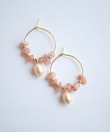【SPICY COLORS】天然石と淡水パールのミニフープピアス【16kgp】