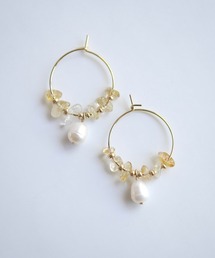 【SPICY COLORS】天然石と淡水パールのミニフープピアス【16kgp】