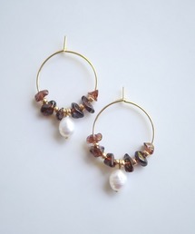 【SPICY COLORS】天然石と淡水パールのミニフープピアス【16kgp】