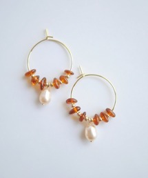 【SPICY COLORS】天然石と淡水パールのミニフープピアス【16kgp】