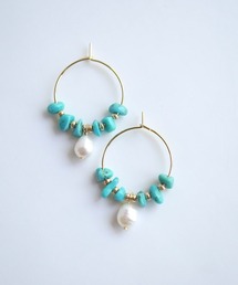 【SPICY COLORS】天然石と淡水パールのミニフープピアス【16kgp】