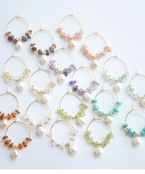 tone(トーン)の「【SPICY COLORS】天然石と淡水パールのミニフープピアス【16kgp】(ピアス(両耳用)・レディース・ターコイズブルー/ローズ系/その他7/その他6/その他4/その他5/その他2/その他1/その他3・FREE)」の11枚目の写真