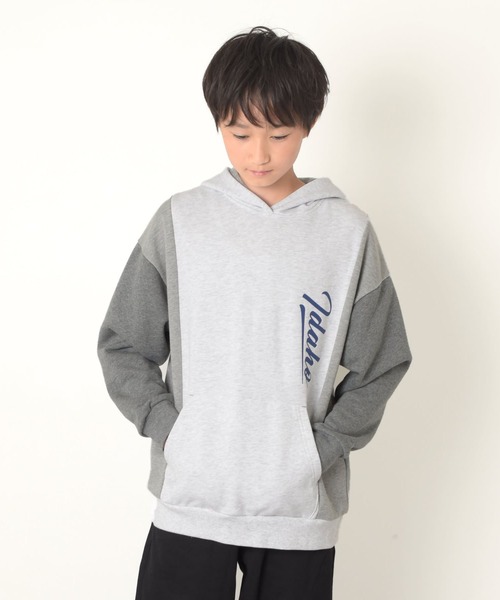 GLAZOS(グラソス)の「【毛玉になりにくい/しっかり素材】裏毛・縦切り替えプリントパーカー(パーカー・キッズ・ネイビー/ブラック/ホワイト・160cm/140cm/150cm/170cm)」の2枚目の写真