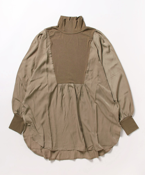 STYLEBLOCK（スタイルブロック）の「リブ×ポプリンドッキングトップス（シャツ/ブラウス・レディース・ブラック/モカ・M）」の6枚目の写真