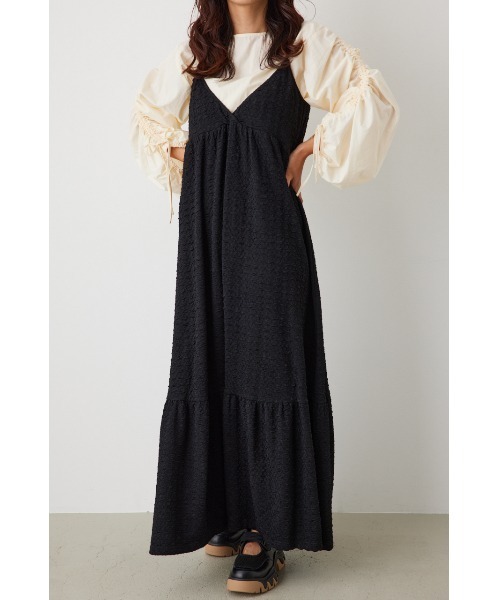 RODEO CROWNS WIDE BOWL(ロデオクラウンズワイドボウル)の「膨れジャガードキャミワンピース(ワンピース・レディース・ブラック/ライトイエロー/アイボリー・FREE)」の4枚目の写真