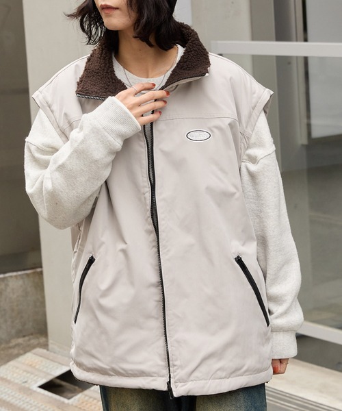 CODDERR】4WAY リバーシブル 袖脱着 スタンドネックボアブルゾン