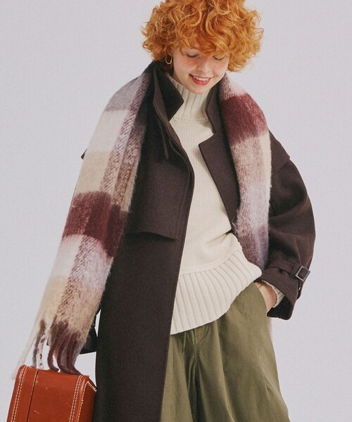 FREAK'S STORE（フリークスストア）の「ボリューム チェック フリンジ マフラー（マフラー・レディース・ピンク/オレンジ/イエロー/ブラウン・ONE SIZE）」の6枚目の写真