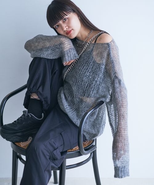 JEANASIS（ジーナシス）の「【完全受注生産】ローゲージスカシアミルーズニット【AKANE企画】/989254（ニット/セーター・レディース・ブラック/ピンク/グレー・FREE）」の10枚目の写真