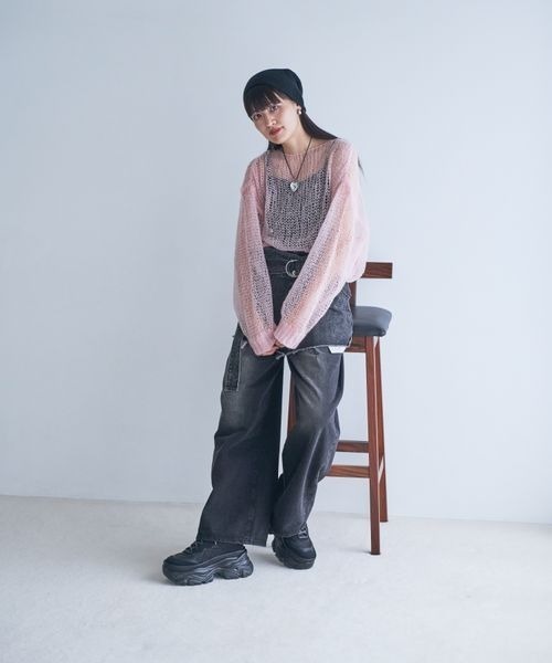 JEANASIS（ジーナシス）の「【完全受注生産】ローゲージスカシアミルーズニット【AKANE企画】/989254（ニット/セーター・レディース・ブラック/ピンク/グレー・FREE）」の22枚目の写真
