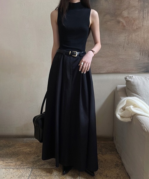 SETUP7（セットアップセブン）の「【SETUP7】tuck volume long skirt -belt set- /　ベルト付きタックスカート（スカート・レディース・グレー/ブラック/ベージュ・M/L）」の5枚目の写真