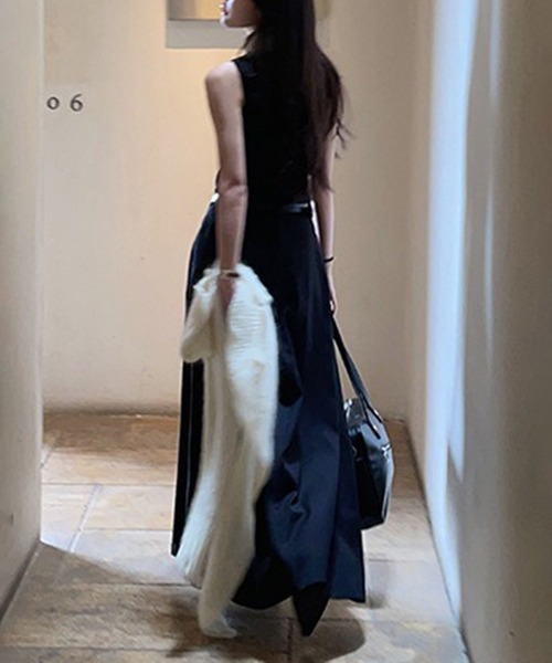 SETUP7（セットアップセブン）の「【SETUP7】tuck volume long skirt -belt set- /　ベルト付きタックスカート（スカート・レディース・グレー/ブラック/ベージュ・M/L）」の7枚目の写真