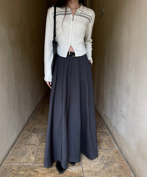 SETUP7（セットアップセブン）の「【SETUP7】tuck volume long skirt -belt set- /　ベルト付きタックスカート（スカート・レディース・グレー/ブラック/ベージュ・M/L）」の8枚目の写真