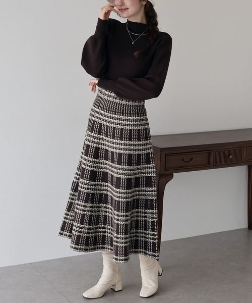セール】《新柄追加》チェックジャガードニットワンピース（ワンピース
