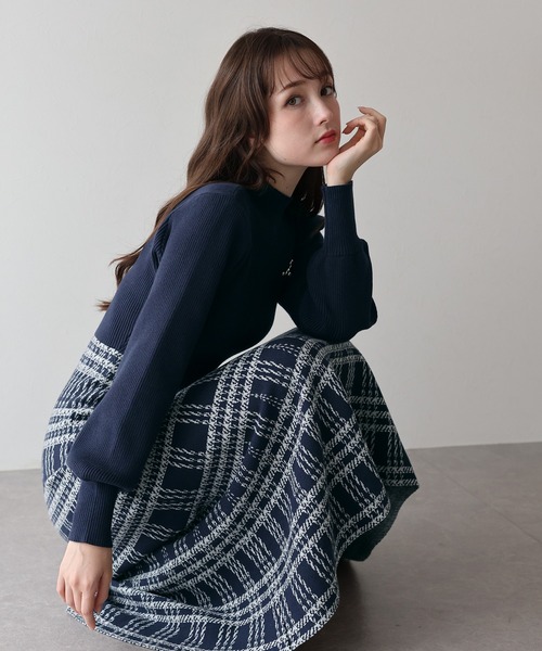 【Sairi】ジャガードワンピース ブルー Mサイズ Sairi】ジャガードワンピース ブルー Mサイズ 151cm】シアー