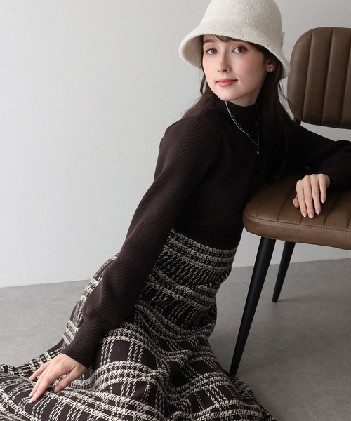 セール】チェックジャガードニットワンピース（ワンピース）｜BLUEEAST