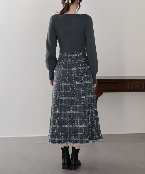 新柄追加／選べる着丈》チェックジャガードニットワンピース