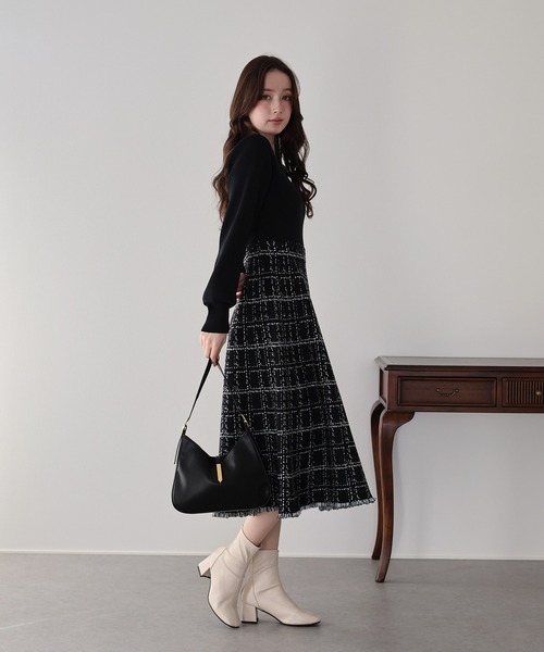 セール】《新柄追加／選べる着丈》チェックジャガードニットワンピース