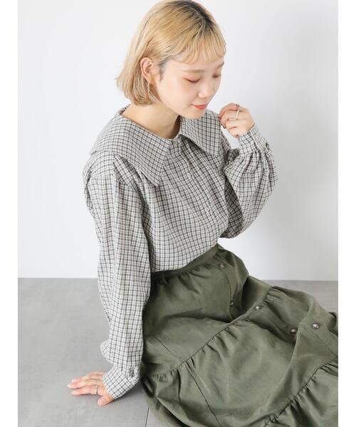 ehka sopo(エヘカソポ)の「チェックフラットカラーブラウス(シャツ/ブラウス・レディース・グレー/グリーン・F)」の4枚目の写真