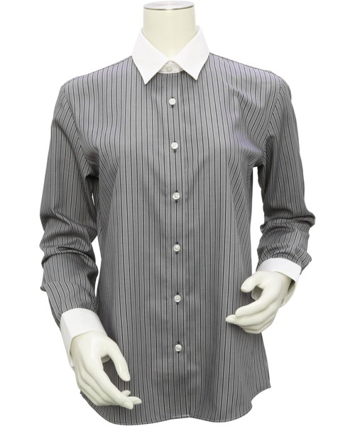 TOKYO SHIRTS（トウキョウシャツ）の「形態安定ノーアイロン レギュラー 長袖ビジネスワイシャツ（ビジネスシャツ・レディース・グレー・M/S/LL/L/XL）」の2枚目の写真