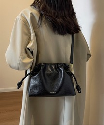 フェイクレザー巾着ショルダーバッグ