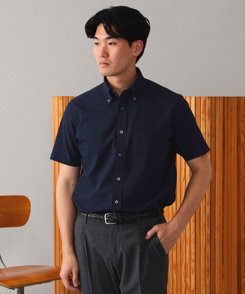 BEAMS F（ビームスエフ）の「BEAMS F / COOLMAX(R) シアサッカー ボタンダウンシャツ（ビジネスシャツ・メンズ・ホワイト/ネイビー・X-LARGE/LARGE/MEDIUM/SMALL）」の6枚目の写真