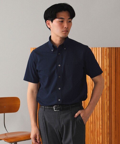 BEAMS F（ビームスエフ）の「BEAMS F / COOLMAX(R) シアサッカー ボタンダウンシャツ（ビジネスシャツ・メンズ・ホワイト/ネイビー・X-LARGE/LARGE/MEDIUM/SMALL）」の7枚目の写真