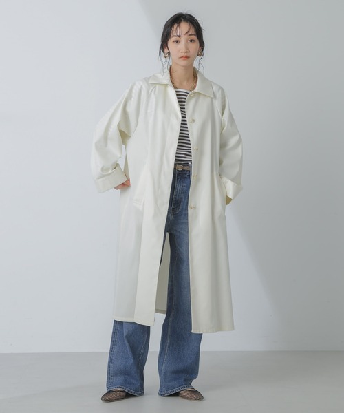 NANO universe（ナノユニバース）の「撥水＆花粉ガード加工2way衿ステンカラーコート（ステンカラーコート・レディース・ブラック/アイボリー/ベージュ・FREE）」の21枚目の写真