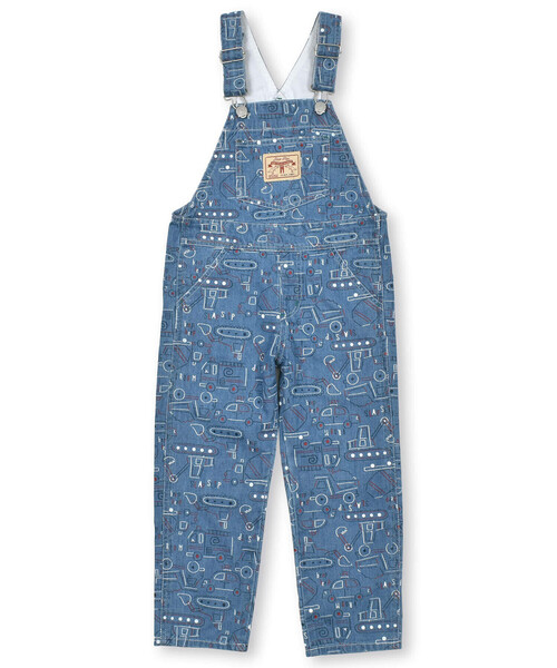 SLAP SLIP(スラップスリップ)の「【お揃い】無地車総柄プリント配色切り替えサロペット(90~110cm)(つなぎ/オールインワン・キッズ・ブルー/ブルー系その他/ネイビー・90cm/110cm/100cm)」の1枚目の写真