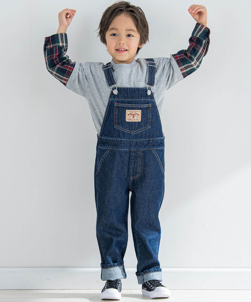 SLAP SLIP(スラップスリップ)の「【お揃い】無地車総柄プリント配色切り替えサロペット(90~110cm)(つなぎ/オールインワン・キッズ・ブルー/ブルー系その他/ネイビー・90cm/110cm/100cm)」の2枚目の写真