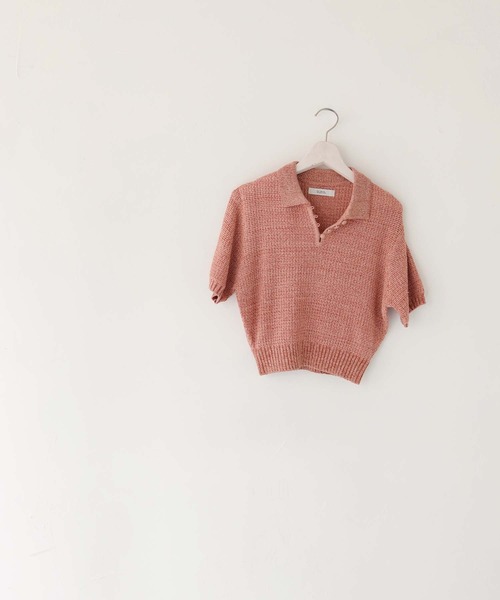 CLEIO（クレイオ）の「【CLEIO】地柄編み半袖ポロニット（ニット/セーター・レディース・テラコッタ/アイボリー/オリーブ・FREE）」の12枚目の写真