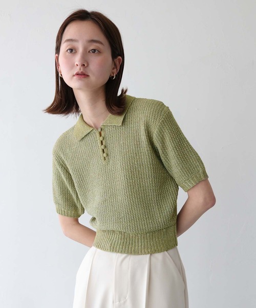 CLEIO（クレイオ）の「【CLEIO】地柄編み半袖ポロニット（ニット/セーター・レディース・テラコッタ/アイボリー/オリーブ・FREE）」の22枚目の写真