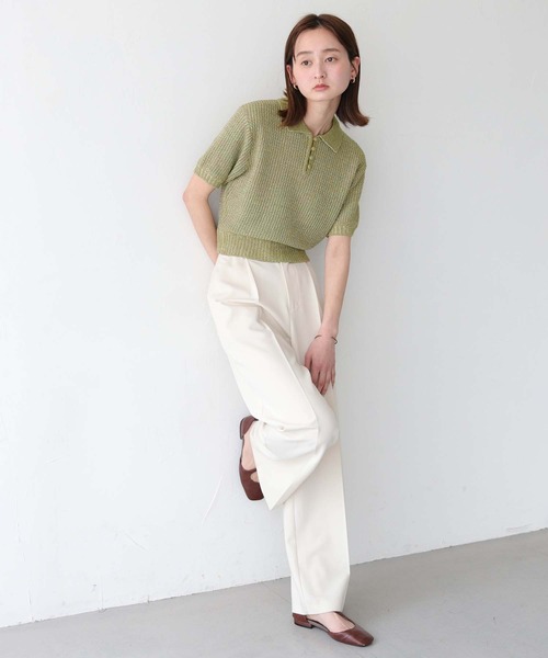 CLEIO（クレイオ）の「【CLEIO】地柄編み半袖ポロニット（ニット/セーター・レディース・テラコッタ/アイボリー/オリーブ・FREE）」の19枚目の写真