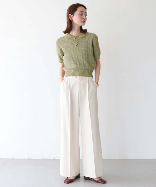 CLEIO（クレイオ）の「【CLEIO】地柄編み半袖ポロニット（ニット/セーター・レディース・テラコッタ/アイボリー/オリーブ・FREE）」の18枚目の写真