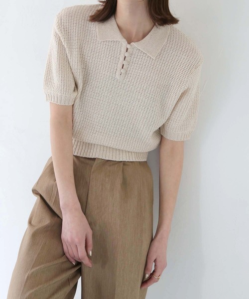 CLEIO（クレイオ）の「【CLEIO】地柄編み半袖ポロニット（ニット/セーター・レディース・テラコッタ/アイボリー/オリーブ・FREE）」の6枚目の写真
