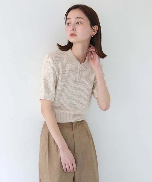 CLEIO（クレイオ）の「【CLEIO】地柄編み半袖ポロニット（ニット/セーター・レディース・テラコッタ/アイボリー/オリーブ・FREE）」の8枚目の写真