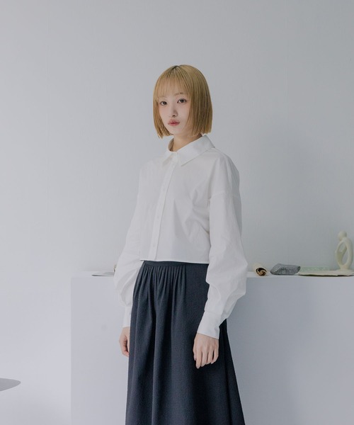 mimi toujours(ミミトゥジュール)の「バックリボン クロップド ブラウス mimi toujours×nono(シャツ/ブラウス・レディース・ブルー系その他/ホワイト/ピンク・M)」の4枚目の写真