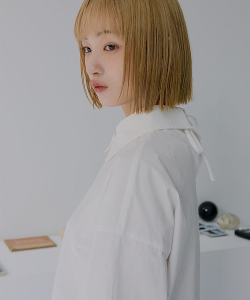 mimi toujours(ミミトゥジュール)の「バックリボン クロップド ブラウス mimi toujours×nono(シャツ/ブラウス・レディース・ブルー系その他/ホワイト/ピンク・M)」の5枚目の写真