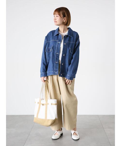 Lugnoncure（ルノンキュール）の「デニムジャケット（ノーカラージャケット・レディース・ブルー/オフホワイト/ブラック・F）」の9枚目の写真