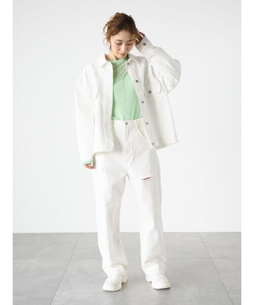 Lugnoncure（ルノンキュール）の「デニムジャケット（ノーカラージャケット・レディース・ブルー/オフホワイト/ブラック・F）」の13枚目の写真