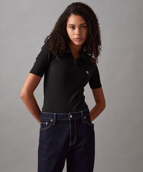 [CK JEANS] スリムフィットVネックポロシャツ ★人気★ Calvin Klein（カルバン・クライン）の「スリムフィット Vネック