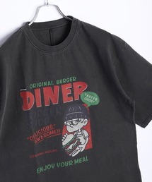ビッグサイズ ピグメント加工 プリント クルーネック 半袖Tシャツ