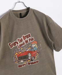 ビッグサイズ ピグメント加工 プリント クルーネック 半袖Tシャツ