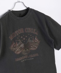 ビッグサイズ ピグメント加工 プリント クルーネック 半袖Tシャツ