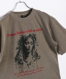ビッグサイズ ピグメント加工 プリント クルーネック 半袖Tシャツ