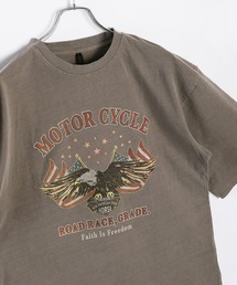 ビッグサイズ ピグメント加工 プリント クルーネック 半袖Tシャツ