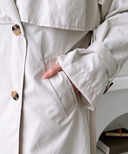nissen（ニッセン）の「ロングトレンチコート（トレンチコート・レディース・ライトカーキ/アイボリー・M）」の10枚目の写真