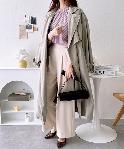 nissen（ニッセン）の「ロングトレンチコート（トレンチコート・レディース・ライトカーキ/アイボリー・M）」の14枚目の写真