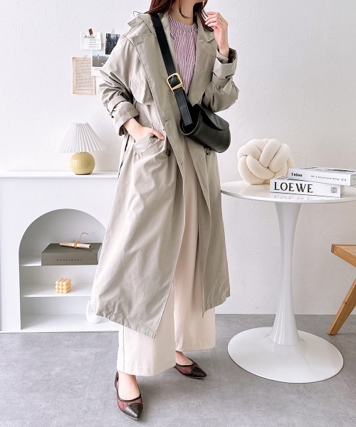 nissen（ニッセン）の「ロングトレンチコート（トレンチコート・レディース・ライトカーキ/アイボリー・M）」の12枚目の写真